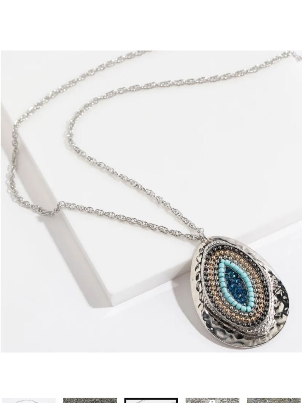 NWOT Ricki's Blue & Silver Beaded Boho Pendant Necklace